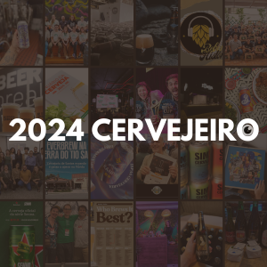 montagem com várias fotos em mosaico de acontecimentos cervejeiros durante o ano de 2024 e a frase 2024 cervejeiro escrita grande